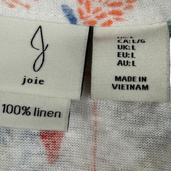 Joie 100% Linen Short Sleeve V-Neck Print Collared Top Shirt Dolman Womens sz L - Picture 16 of 16